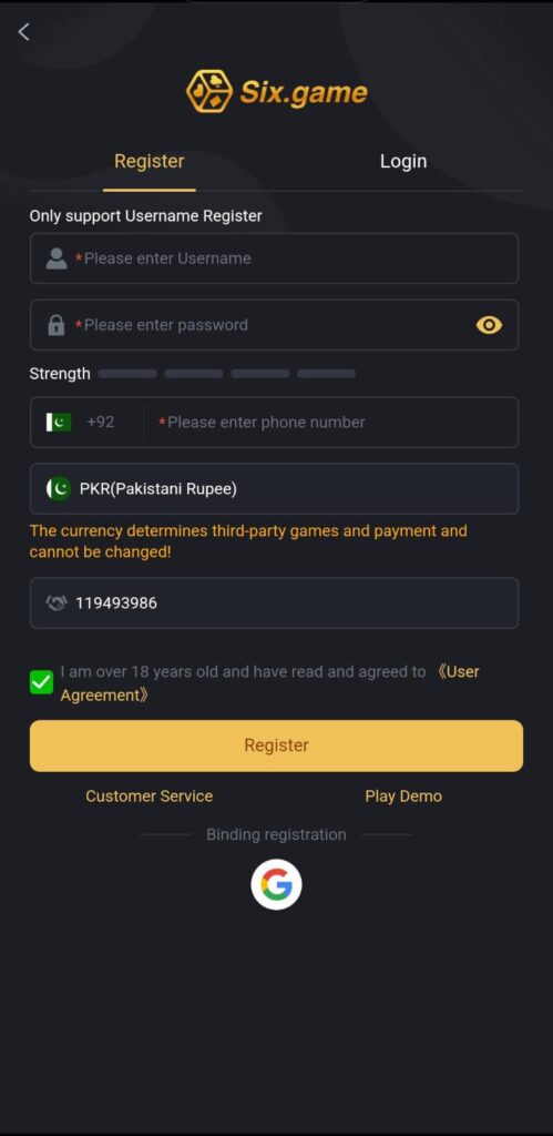 Six Game Register